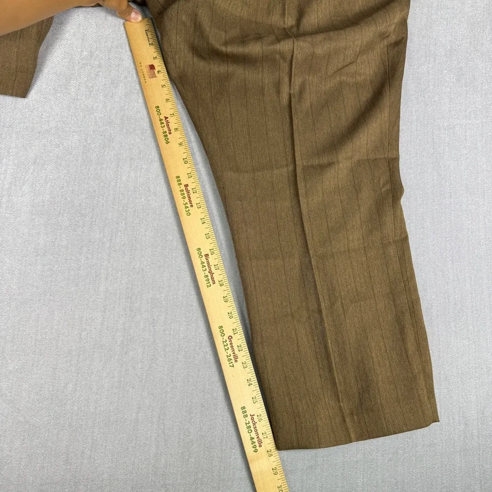 Haband Pinstripe Pleated High Rise Dress Pants Mens 50S Brown Herringbone